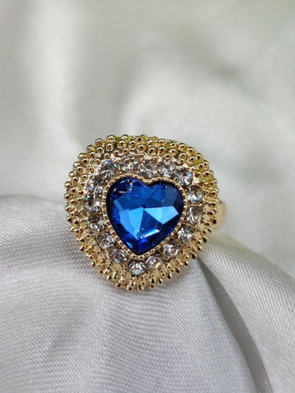 Heartfelt Elegance Blue Crystal Ring – Adjustable & Stylish Jewelry