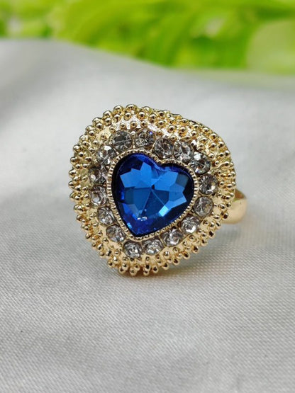 Heartfelt Elegance Blue Crystal Ring – Adjustable & Stylish Jewelry