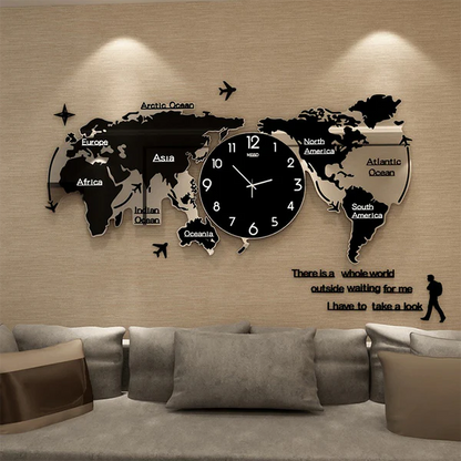 3D Digital World Map Wooden Wall Clock